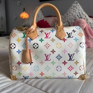Multicolor and White Satchel